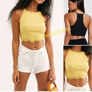 Free People NWT All Your Love Crop Top Bralette Sleeveless Sunshine Yellow L New